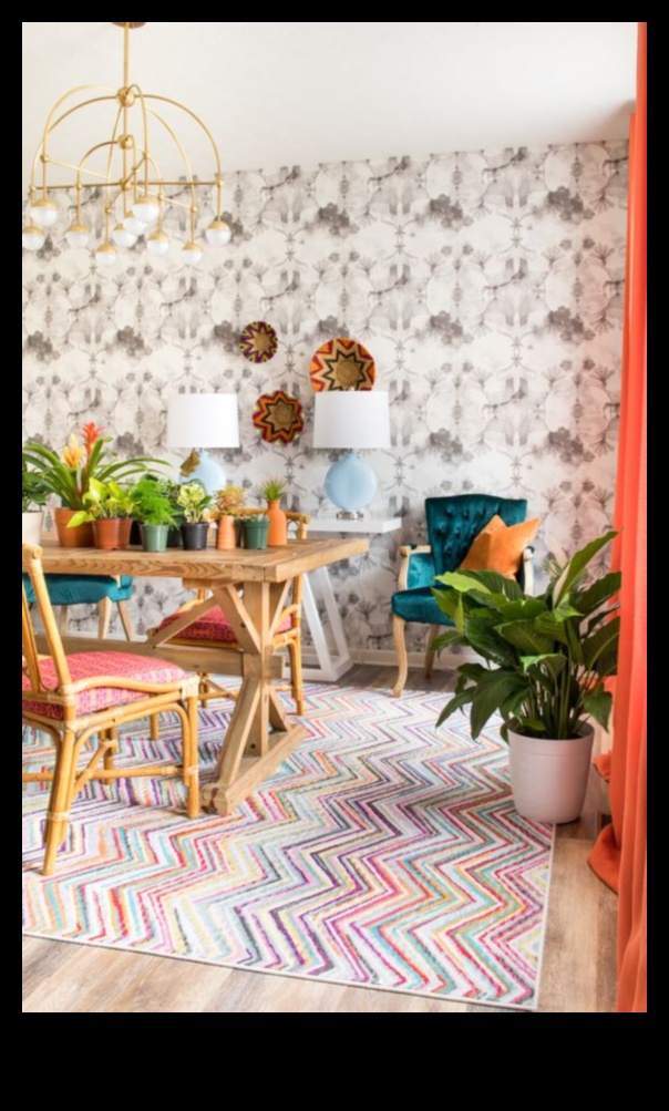 ديكور غرفة طعام مستوحى من الطراز البوهيمي بألوان جريئة