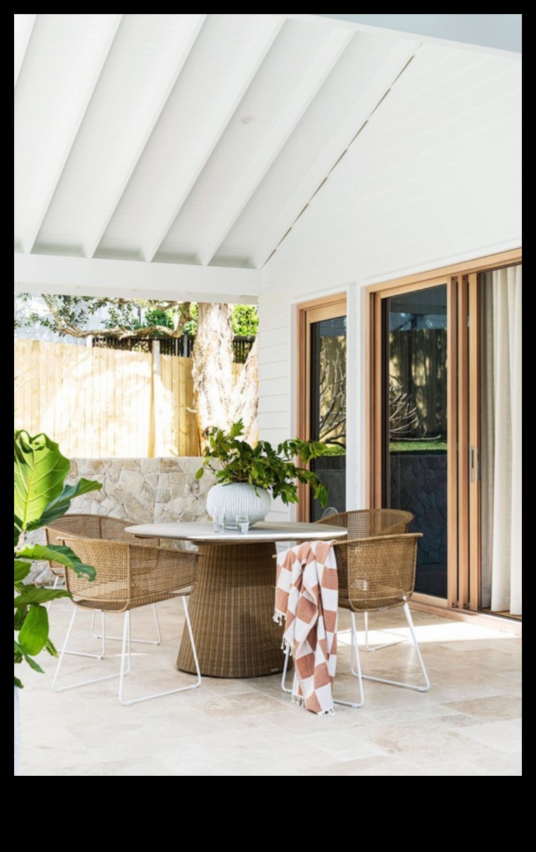 ما هي بعض النصائح الفعالة لتزيين منطقة تناول الطعام الخارجية بأجواء ساحلية؟