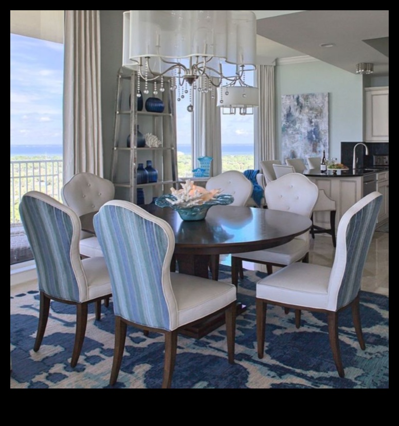 ما هي بعض النصائح الفعالة لتزيين منطقة تناول الطعام الخارجية بأجواء ساحلية؟